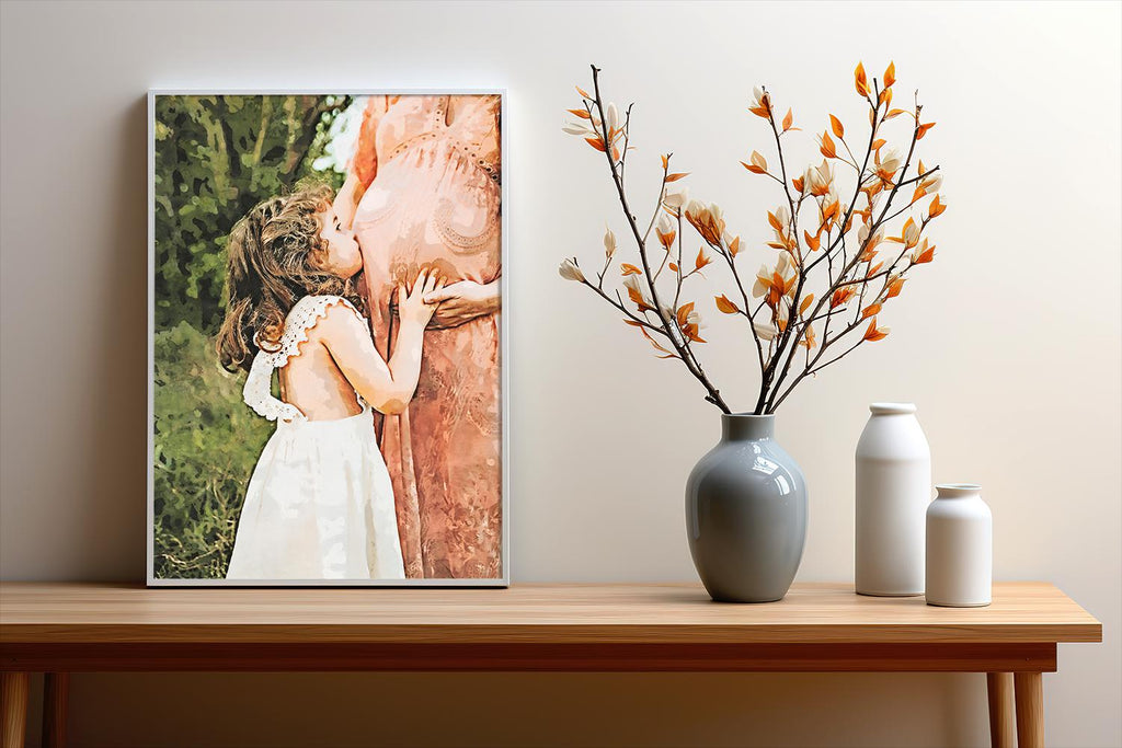 a picture of a couple kissing on a table